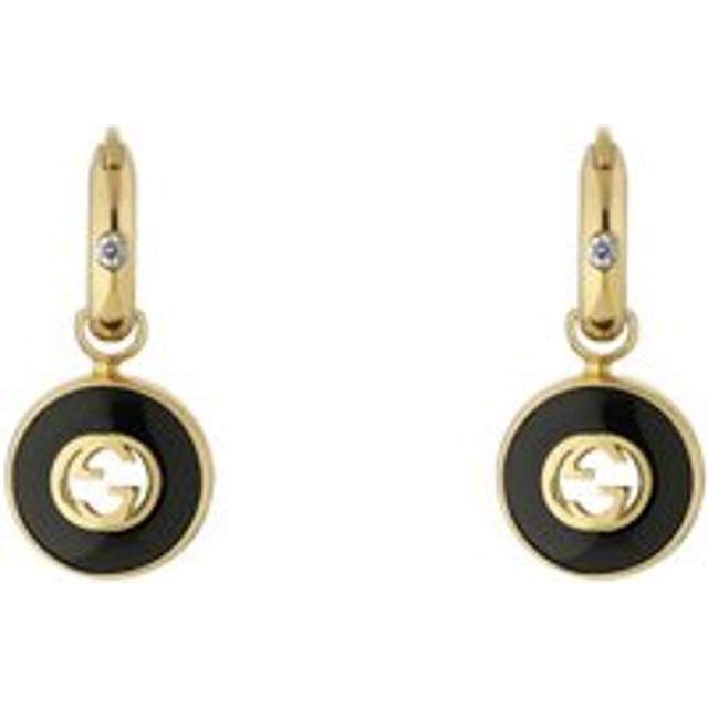 Gucci Womens Yellow Gold Two-toned 18ct Yellow-gold, Diamond and Onyx Hoop Earrings 1 Size - YELLOW GOLD