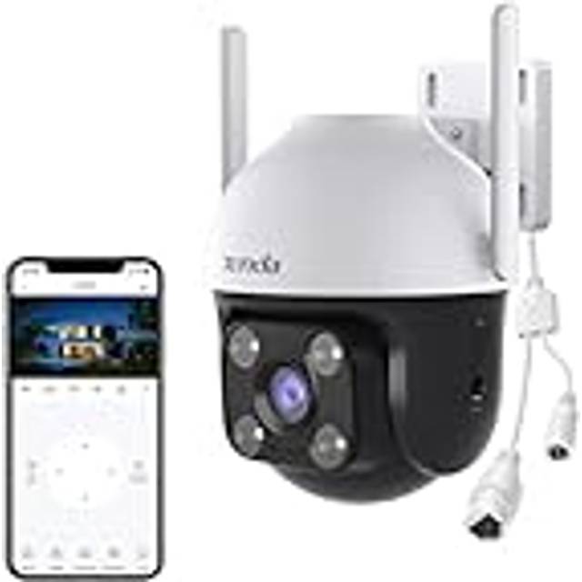Tenda Smart WiFi 2,5k 4MP IP-kamera utomhus, PTZ-säkerhetskamera med Människo-/Vehicle Detection, Audio & Light Alert, IP66 Weatherproof, 30m Full-Color night vision, 2 way audio, work with Alexa.