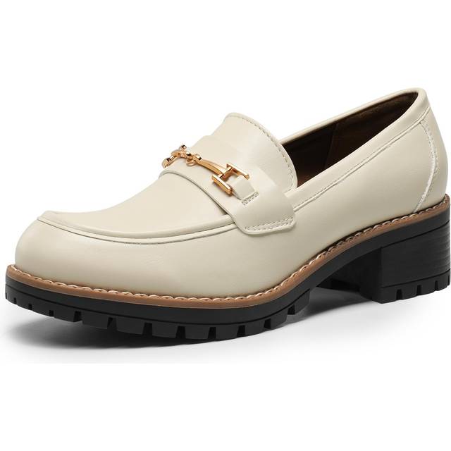 DREAM PAIRS Women's Chunky Loafers  Platform Comfortable Slip-On Dressy Business Casual Shoes  SDLS2410W Size 8.5 Beige-Pu