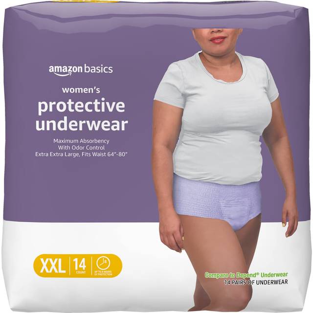 Amazon Basics Incontinence Underwear for Women  Protective  Disposable  Postpartum  Maximum Absorbency  XX-Large  Lavender  14 Count