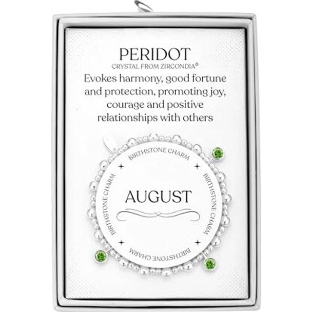Philip Jones August (Peridot) Birthstone Stretch Charm Bracelet with Quote Gift Box