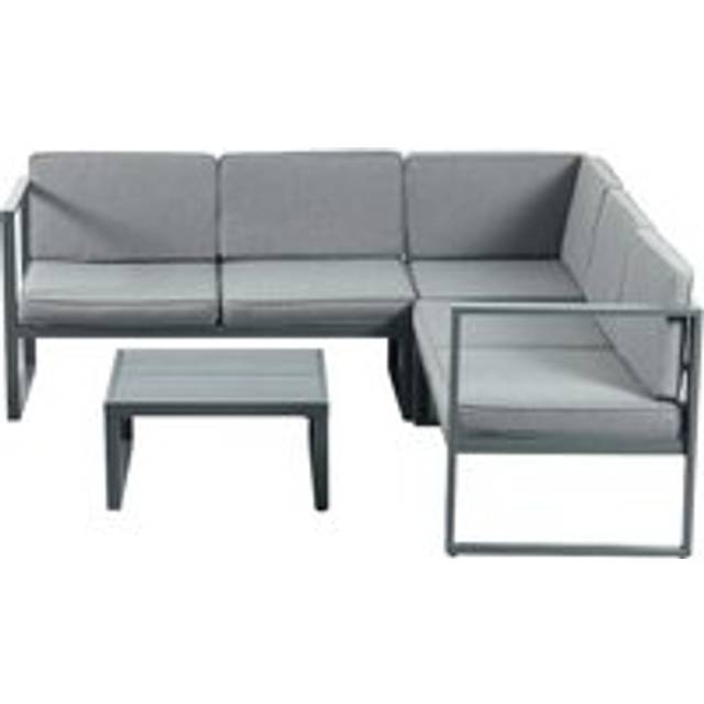 Chester Grey Modern Metal Garden Furniture 5 Seat Corner Sofa and Coffee Table Patio Set - One Size