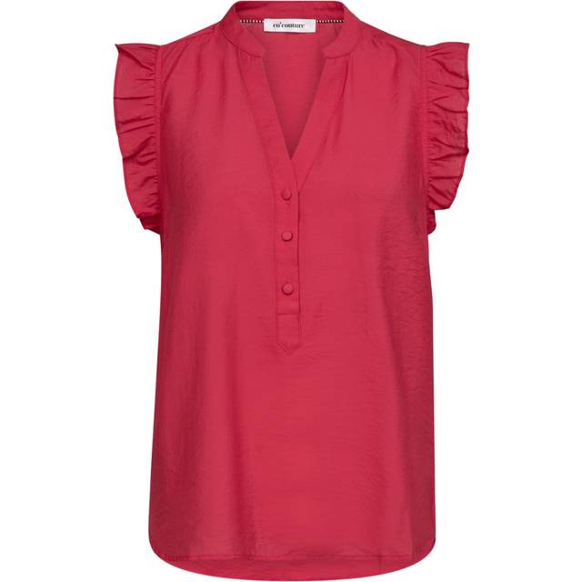 Co'Couture, Blusar & Skjortor , Dam, XS, Blus med volang och V-ringning - red (XS)