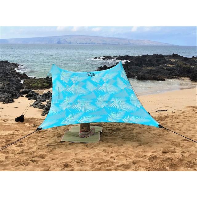 Neso Tents Beach Tent with Sand Anchor  Portable canopy Sunshade - 7 x 7 - Patented Reinforced corners(Aqua Fronds)