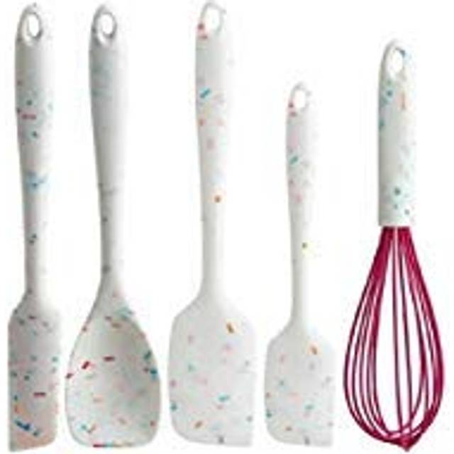 Trudeau White Confetti 5pc Silicone Spatula  Spoonula  Whisk Set