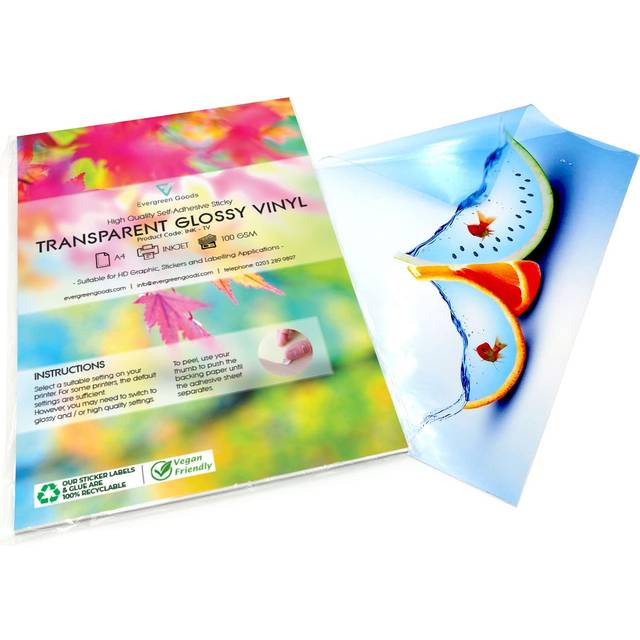 20 Sheets A4 Clear/Transparent Vinyl Glossy Self Adhesive Sticker Quality Inkjet Printable Non Waterproof Gloss Finish- Make Your own Stickers,
