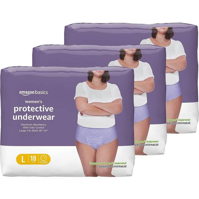 Amazon Basics Incontinence Underwear for Women  Protective  Disposable  Postpartum  Maximum Absorbency  Large  Lavender  54 Count (3 Packs of 18)