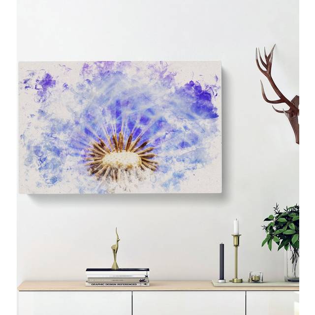 Swirling Dandelion Seeds Watercolour - Wrapped Canvas Graphic Art Print (35cm H x 50cm W x 3cm D)