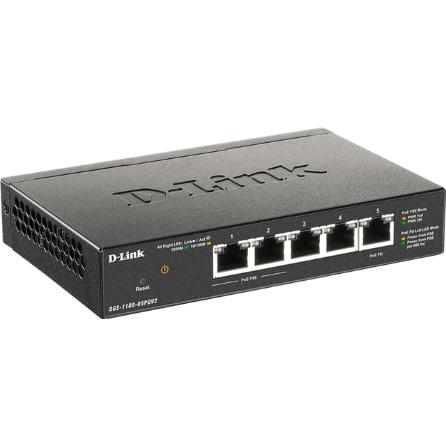 D-Link DGS-1100-05PDV2 5-Port Gigabit Managed PoE Switch - D-Link Switch