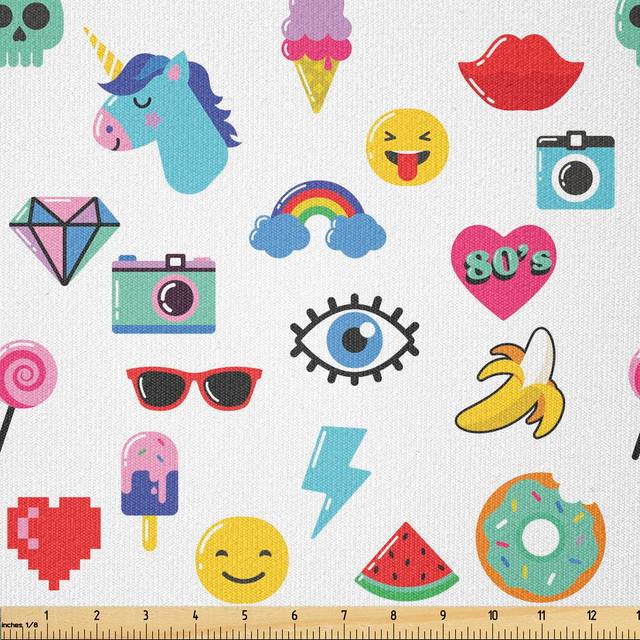 Devion Unicorn Watermelon Banana Pixel Heart Thunder Bolt Eye Multi-Purpose Fabric - Multicolour (500cm L X 148cm W)