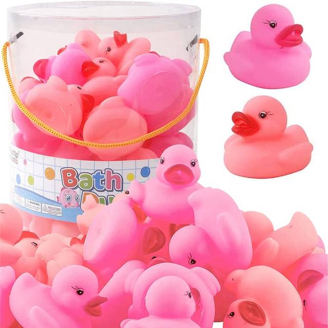 36 PCS Pink Classic Rubber Duck Bath Toys - No Holes Floating Duckies for Girls Baby Shower  Party Favors  Kids Gifts