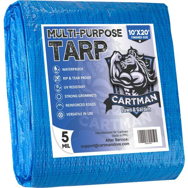 CARTMAN Finished Size 10x20 Feet Blue Poly Tarp 5 Mil Thick  Multipurpose Protective Cover for Camping  Tent  Boat  RV  Car