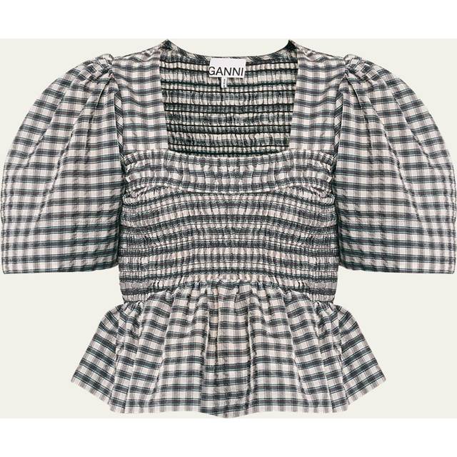 GANNI Off-White & Gray Check Blouse - 135 Egret - DK 40