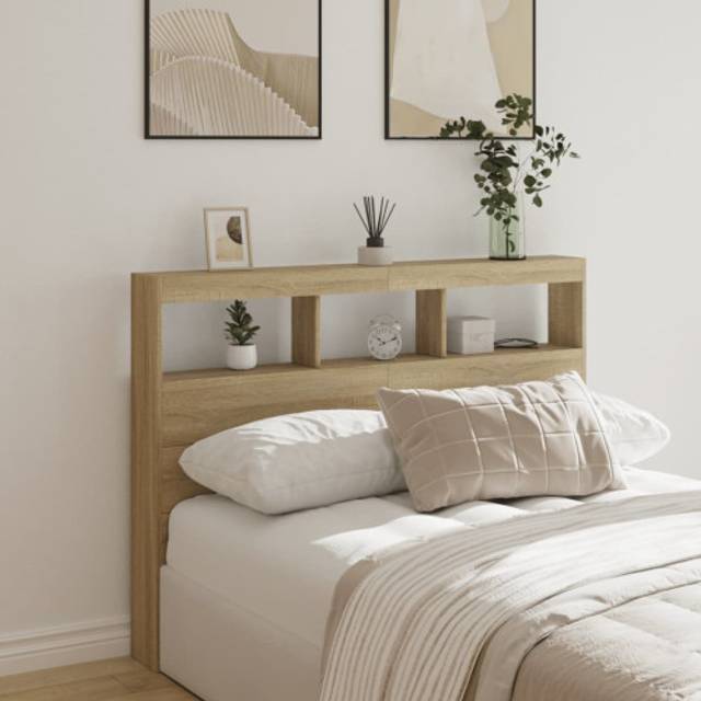 vidaXL Headboard Cabinet with LED Sonoma Oak 140x17x102 cm - Brown