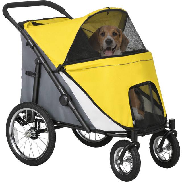 PawHut Foldable Pet Stroller with Cushion - for M - L Dogs - Emerald green | TJ Hughes Yellow