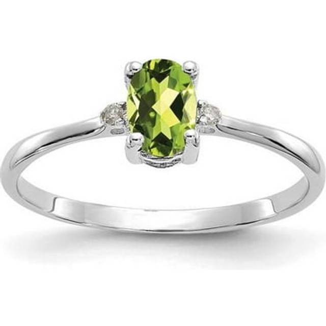 14K White Gold Diamond & Peridot Birthstone Ring - Size 6
