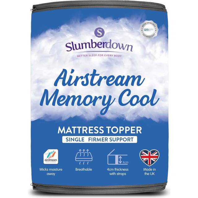 Airstream Memory Cool Mattress Topper 4cm Thick Cooling Machine Washable - White (Single (3&#39;))