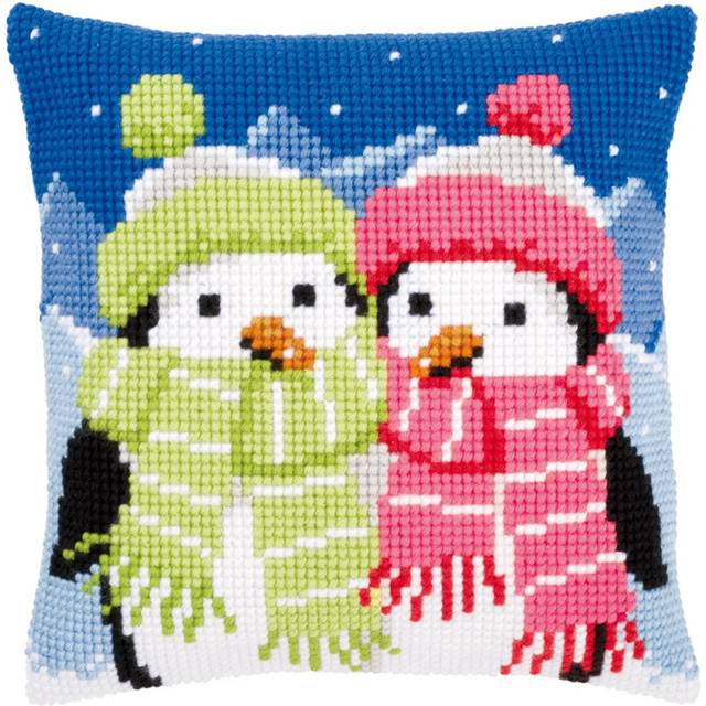 "Vervaco Needlepoint Cushion Top Kit 16""X16""-Penguins With Scarf"