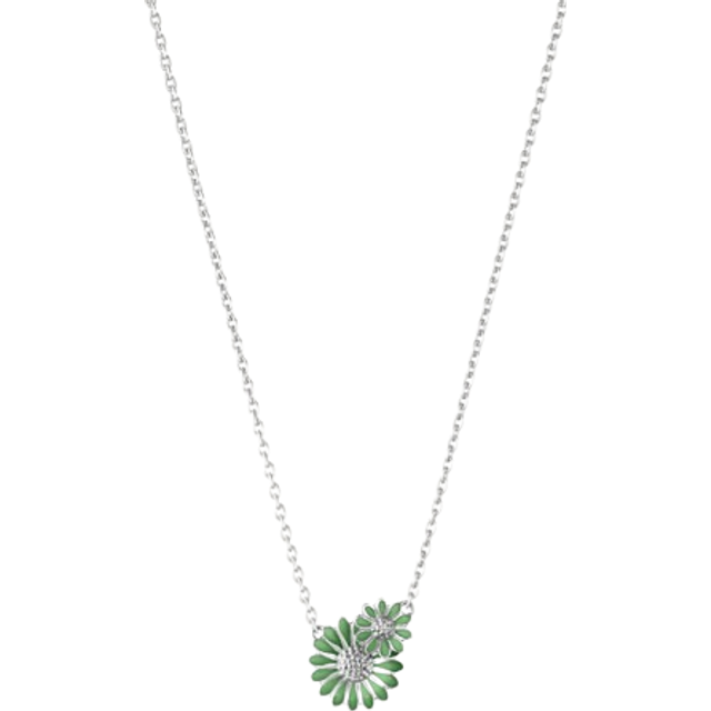 Georg Jensen Stine Goya Daisy Sterling Silver Vivid Green Enamel Necklace D