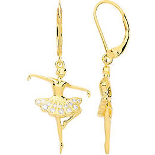 Jewelco London Ladies Yellow Gold-Plated Sterling Silver Cubic Zirconia Ballerina Ballet Dancer Drop Earrings - GVE691