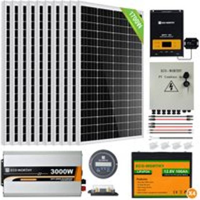 Eco-worthy - 1560W Bifacial Solar Panel Kit with 3000W 24V Pure Sine Wave Solar Inverter and 100Ah 12V Lithium Rechargeable Battery for Shed Cabin