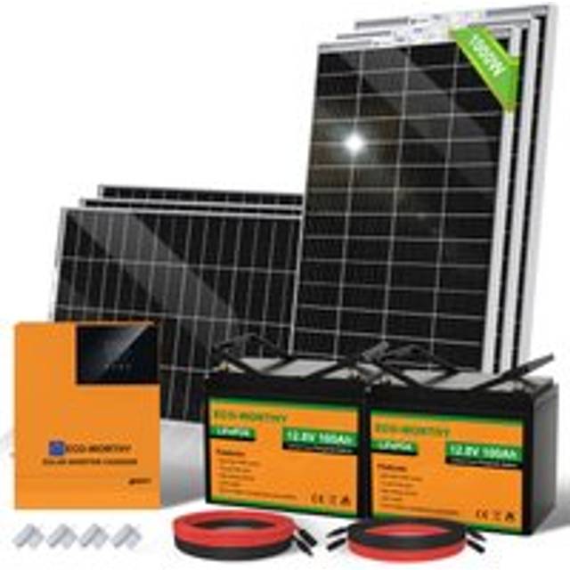 Eco-worthy - 1170W Solar Panel Kit with Bifacial Solar Panels, 3000W 24V Hybrid All-in one Inverter and 100Ah 12V Lithium Rechargeable Battery for