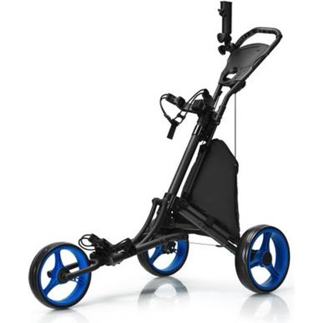 3 Wheel Golf Push Pull Cart with Adjustable Height Handle-Blue