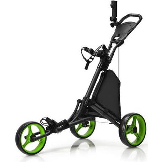 3 Wheel Golf Push Pull Cart with Adjustable Height Handle-Green