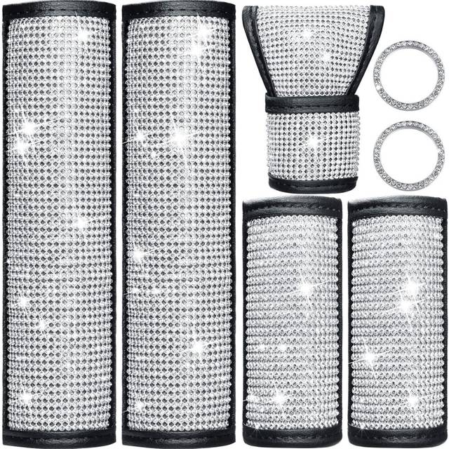 7 Piece Car Accessories Bling Seat Belt Covers Rhinestone Door Handle Cover