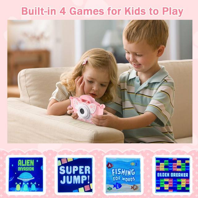 Tomfoto X7 Mini Camera Kids Camera Digital Camera 1080P Video Camera for 20MP Dual Lens 2.0 Inch pink