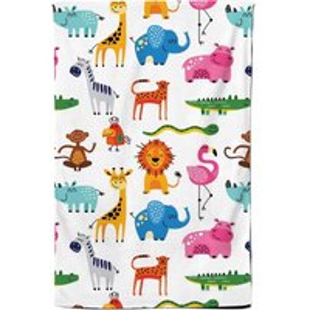 Warren Reed - Designer Hand Drawn Cartoon Animals Tea Towel in Pink