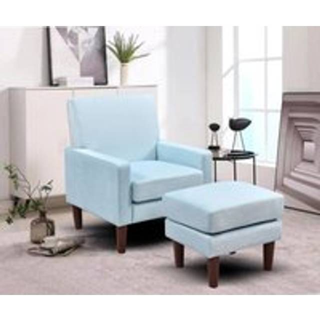 Plush Velvet Arm Chair with Footstool - Blue - One Size