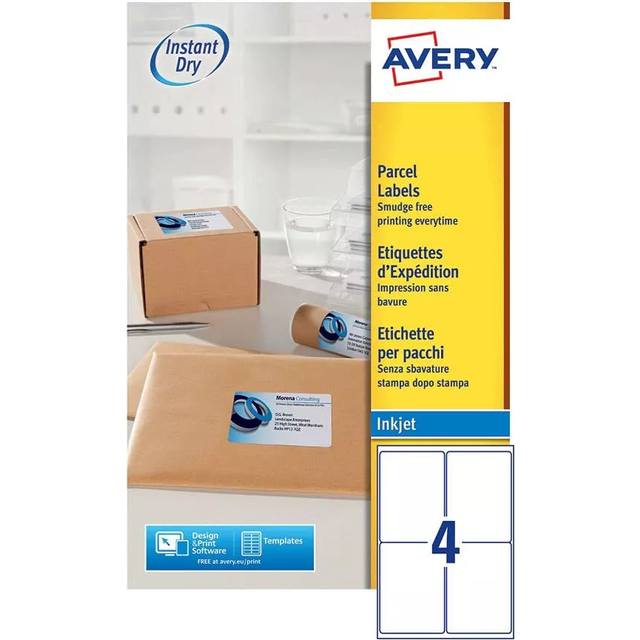 Avery Inkjet Address Label 139x99.1mm 4 Per A4 Sheet White (Pack 100 Labels) (J8169-25)