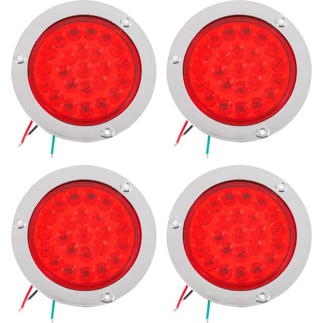 4 Pack Round Led Trailer Tail Lights Red 24 Led Flange Mount Waterproof Chrome 4 Inch Brake Stop Turn Lights