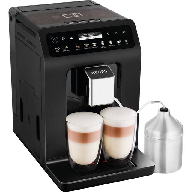 Krups EA8948 Evidence Plus Helautomatisk kaffemaskin | XL OLED-färgskärm | Barista Quattro Force Technology | 16 kaffevariationer, 3 tevariationer | One-touch-cappuccino-funktion | svart/metallisk