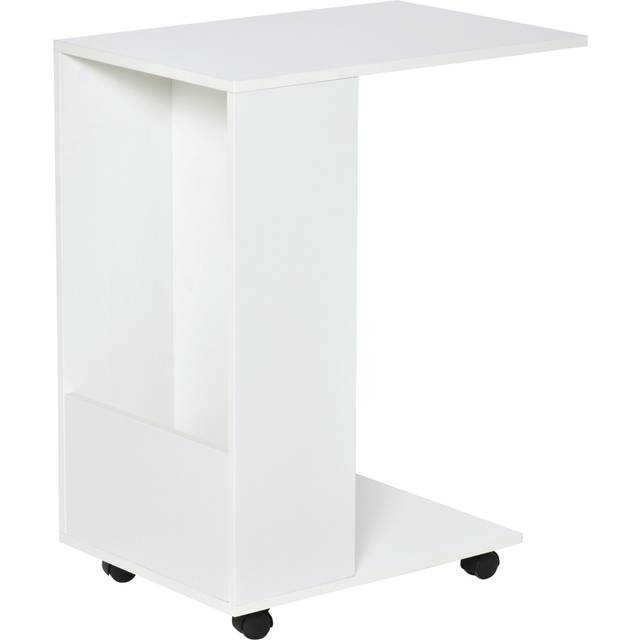 Portland White C Shaped Mobile Sofa Side Table