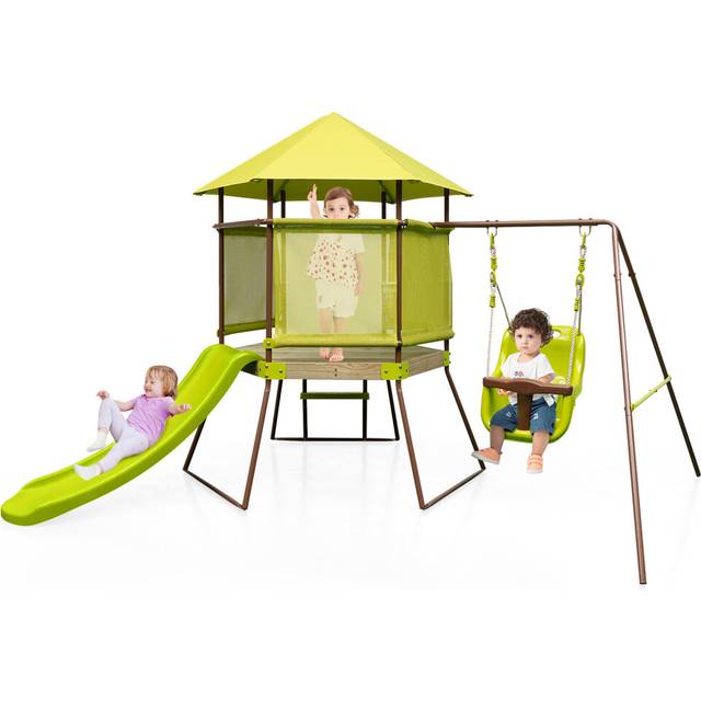 4-in-1 Children's Swing Set Outdoor Playhouse Baby Seat Slide & Ladder