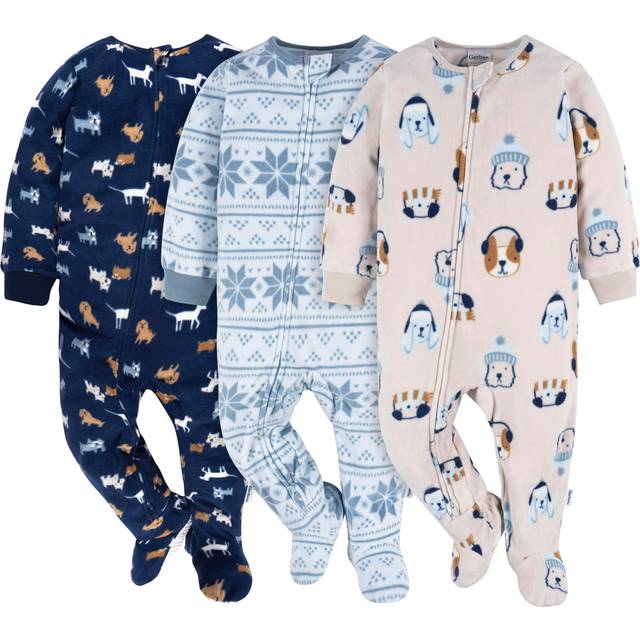 Gerber Baby Boy's Flame Resistant Fleece Footed Pajamas 3-Pack  Dogs