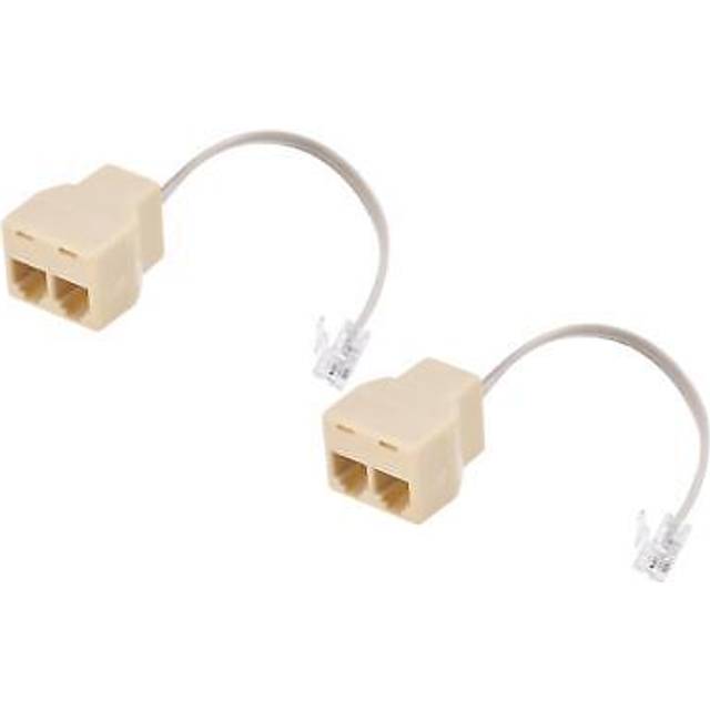 Phone jack splitter 6p4c 2way socket adapter w telephone extension cord 2 pack