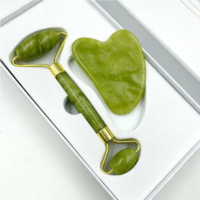 (a-1 Set) Facial Scraping Tool Face SPA GuaSha Lift Beauty Care Natural Jade Roller Scraper Gua Sha Board Set Zinc Alloy Strut With Mute
