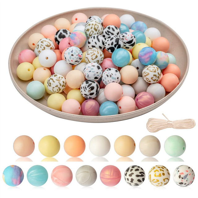 15 mm Silicone Beads, DIY Keychain Necklace Bracelet Round Beads, for Jewelry Necklace Home Decor DIY Craft Supplies