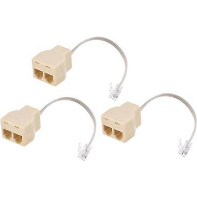 Phone jack splitter 6p4c 2way socket w telephone extension cord 3 pack