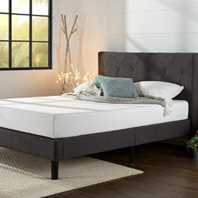 ZINUS Shalini 35 cm Upholstered Platform Bed Frame | Mattress Foundation | Wood Slat Support | Easy Assembly | King | Dark Grey