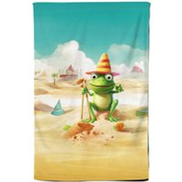 Happy Frog On A Beach Holiday Tea Towel - Yellow - One Size
