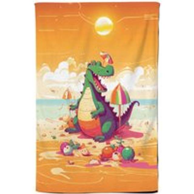Crocodile On A Beach Holiday Tea Towel - Yellow - One Size