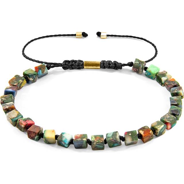 Multicoloured Imperial Jasper Ralph 9ct Yellow Gold and Stone SKINNY Macrame Bracelet