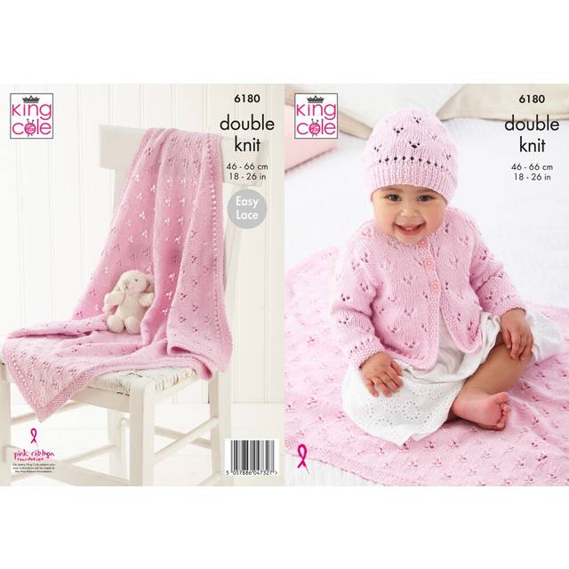 King Cole 6180 DK Knitting Pattern Baby Cardigan Hat & Blanket