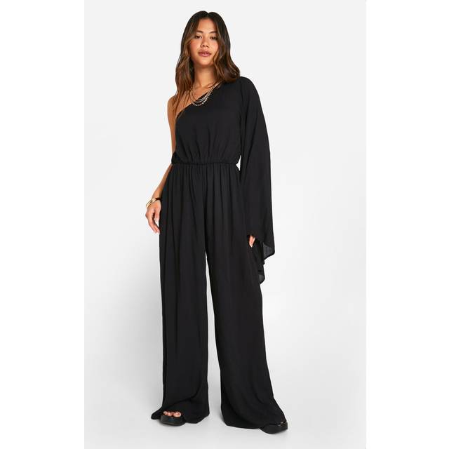 Womens Flare Sleeve Cheesecloth Jumpsuit - Black - 10, Black