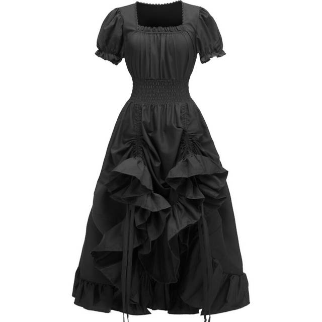 (Black, S) Womens Medieval Gown Square Collar Irish Retro Pastoral Cosplay Costume Cosplay