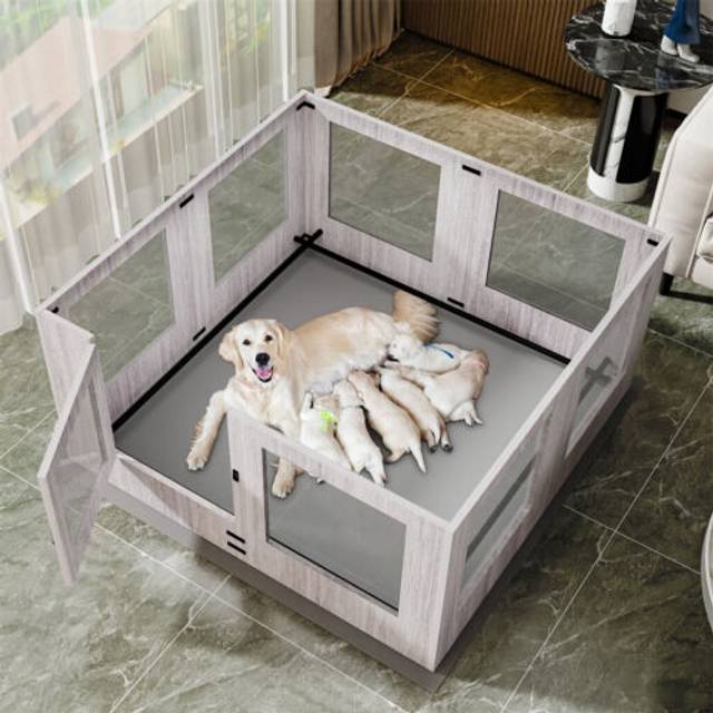 Large tempered glass pet whelping playpen dog pen box with protective ledge, 23"
